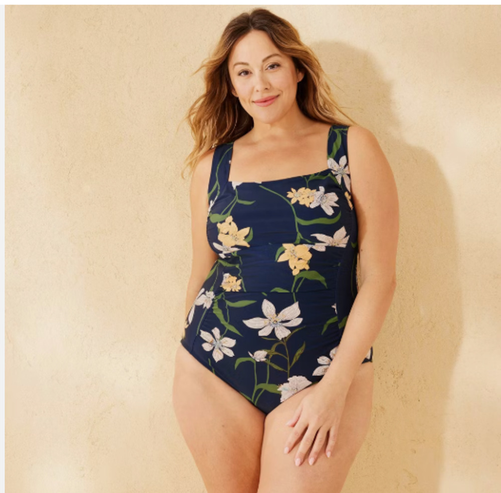Shirred Square Neck Full Coverage Tummy Control Swimsuit -XL Shade & Shore NWT